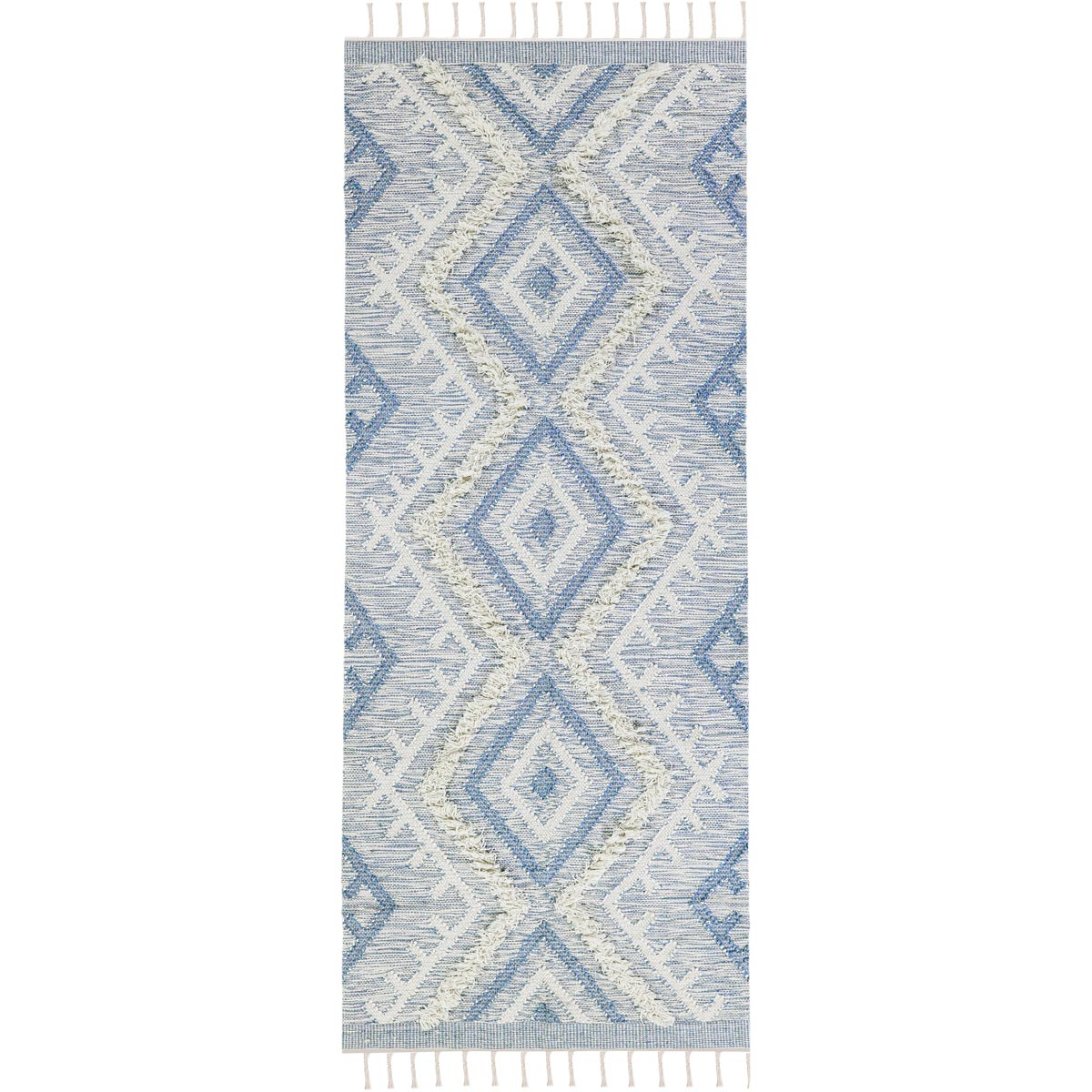 שטיח קילים סקנדינבי 05 תכלת ראנר עם פרנזים | השטיח האדום