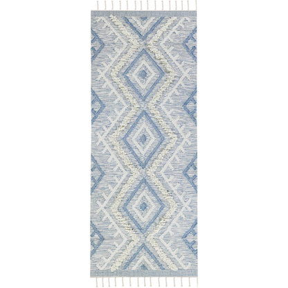 שטיח קילים סקנדינבי 05 תכלת ראנר עם פרנזים | השטיח האדום