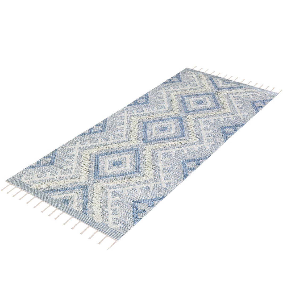 שטיח קילים סקנדינבי 05 תכלת ראנר עם פרנזים | השטיח האדום