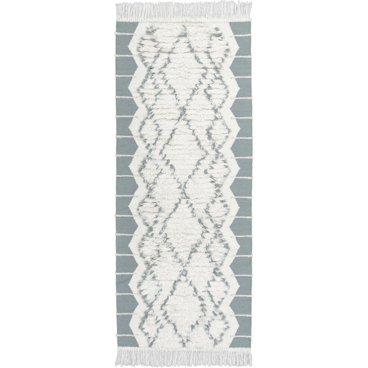 שטיח קילים סקנדינבי 25 כחול/לבן ראנר עם פרנזים | השטיח האדום