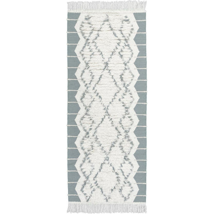 שטיח קילים סקנדינבי 25 כחול/לבן ראנר עם פרנזים | השטיח האדום