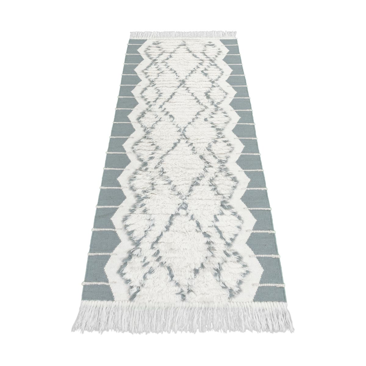 שטיח קילים סקנדינבי 25 כחול/לבן ראנר עם פרנזים | השטיח האדום