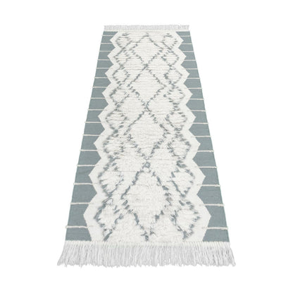 שטיח קילים סקנדינבי 25 כחול/לבן ראנר עם פרנזים | השטיח האדום