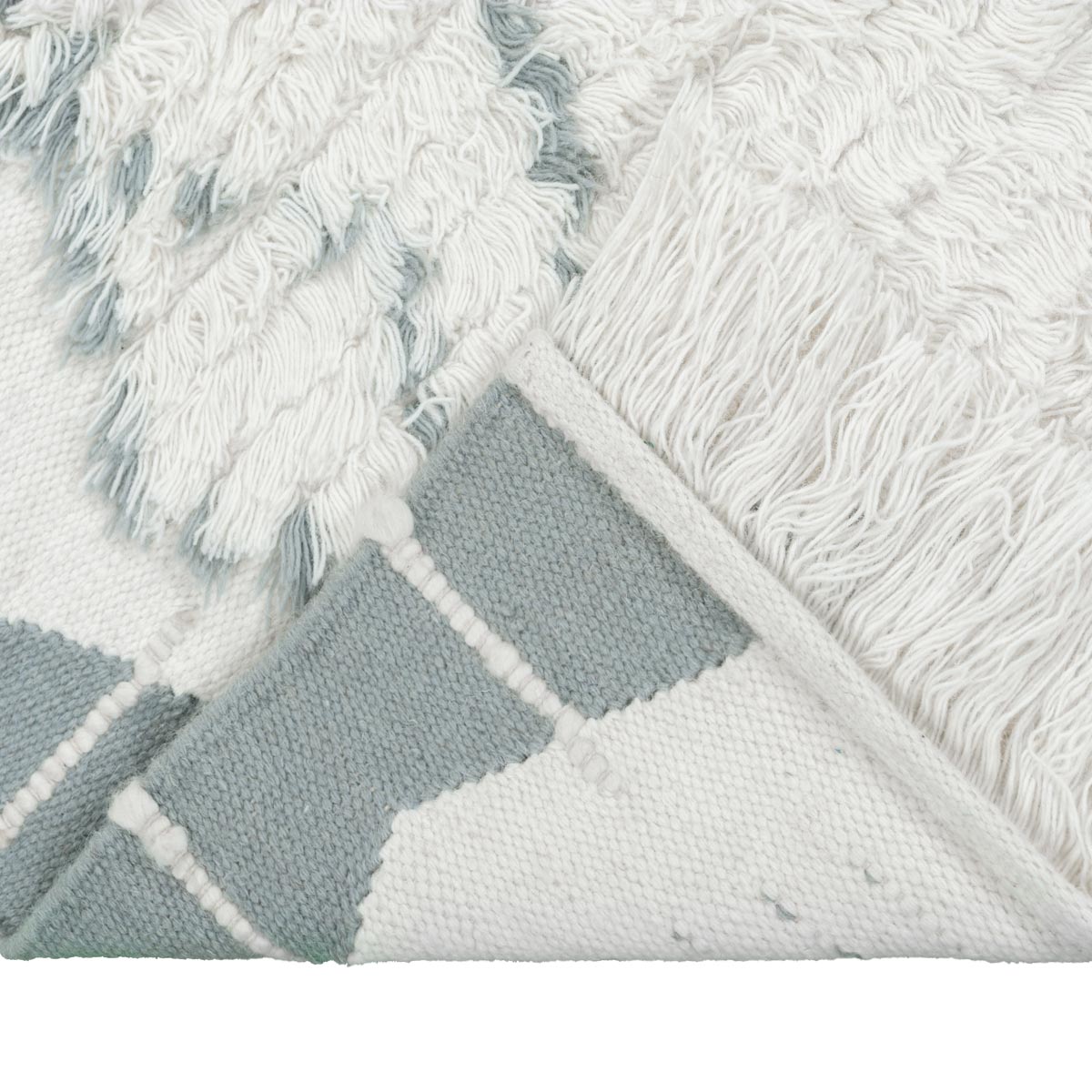 שטיח קילים סקנדינבי 25 כחול/לבן ראנר עם פרנזים | השטיח האדום