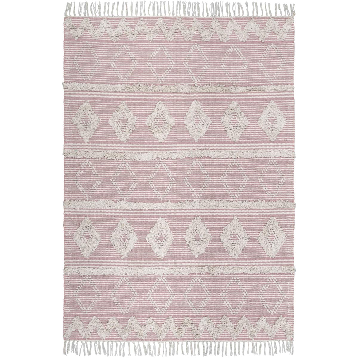 שטיח קילים סקנדינבי 12 ורוד/לבן עם פרנזים | השטיח האדום