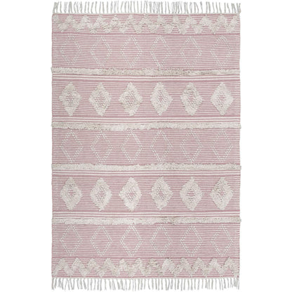 שטיח קילים סקנדינבי 12 ורוד/לבן עם פרנזים | השטיח האדום