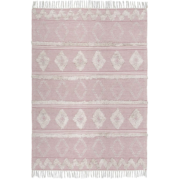 שטיח קילים סקנדינבי 12 ורוד/לבן עם פרנזים KILIM
