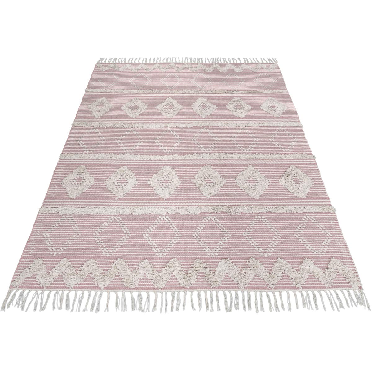 שטיח קילים סקנדינבי 12 ורוד/לבן עם פרנזים | השטיח האדום