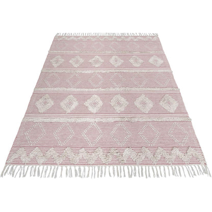 שטיח קילים סקנדינבי 12 ורוד/לבן עם פרנזים | השטיח האדום