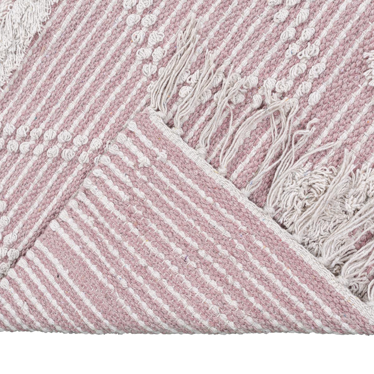 שטיח קילים סקנדינבי 12 ורוד/לבן עם פרנזים | השטיח האדום