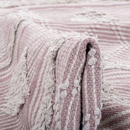 שטיח קילים סקנדינבי 12 ורוד/לבן עם פרנזים | השטיח האדום