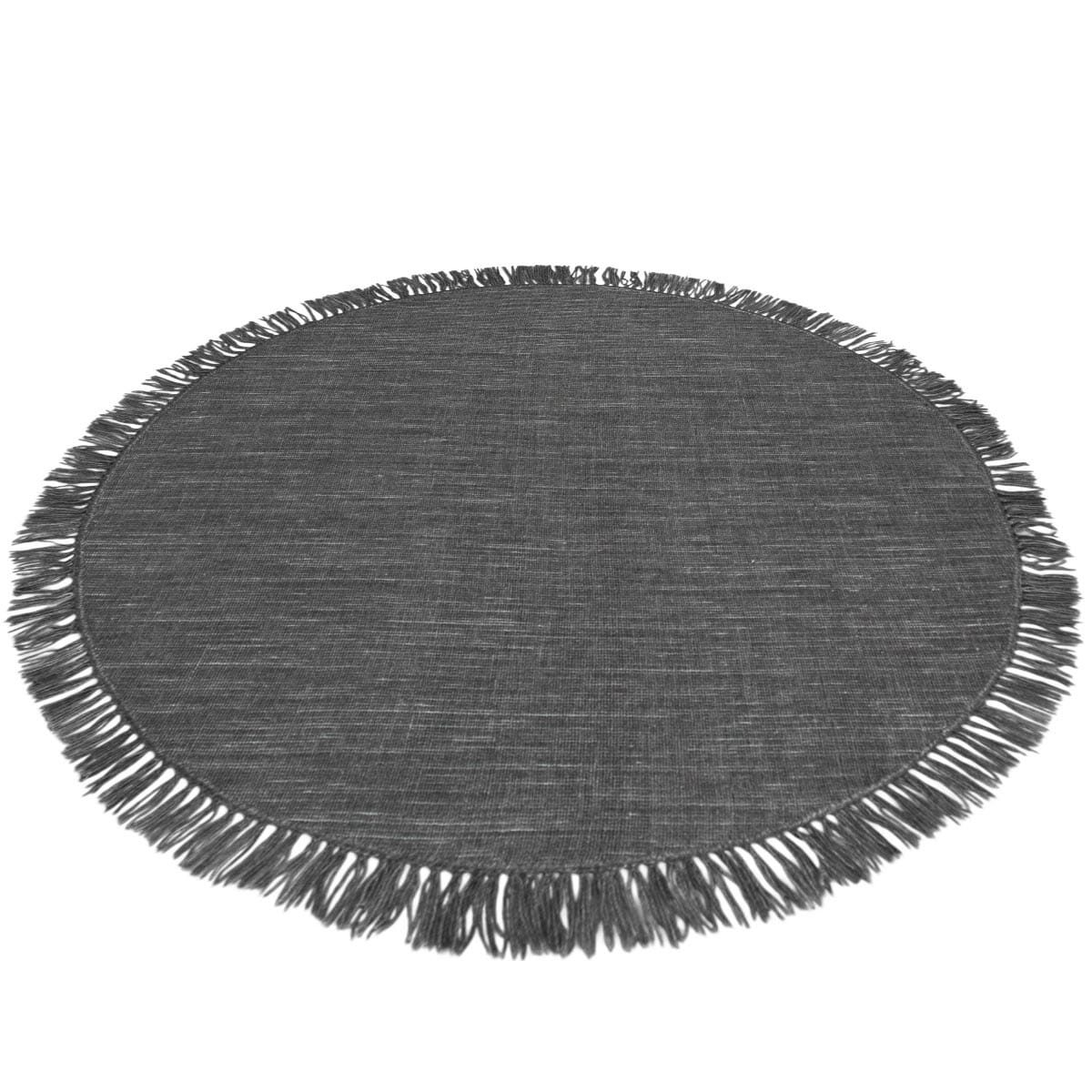 שטיח יעל 02 אפור עגול עם פרנזים | השטיח האדום