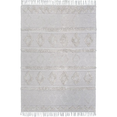 שטיח קילים סקנדינבי 12 אפור/לבן עם פרנזים | השטיח האדום