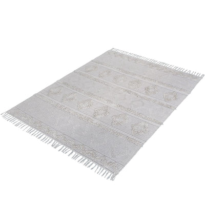 שטיח קילים סקנדינבי 12 אפור/לבן עם פרנזים | השטיח האדום