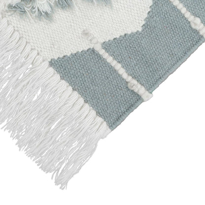 שטיח קילים סקנדינבי 25 כחול/לבן ראנר עם פרנזים | השטיח האדום
