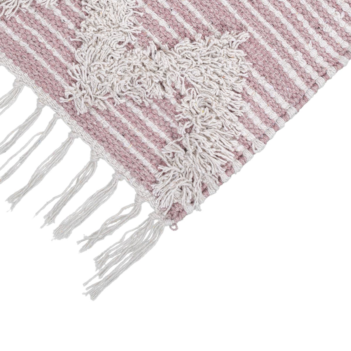 שטיח קילים סקנדינבי 12 ורוד/לבן עם פרנזים | השטיח האדום