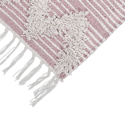 שטיח קילים סקנדינבי 12 ורוד/לבן עם פרנזים | השטיח האדום