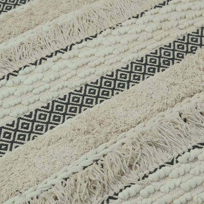 שטיח גפן כותנה 09 קרם/בז'/שחור עם פרנזים | השטיח האדום