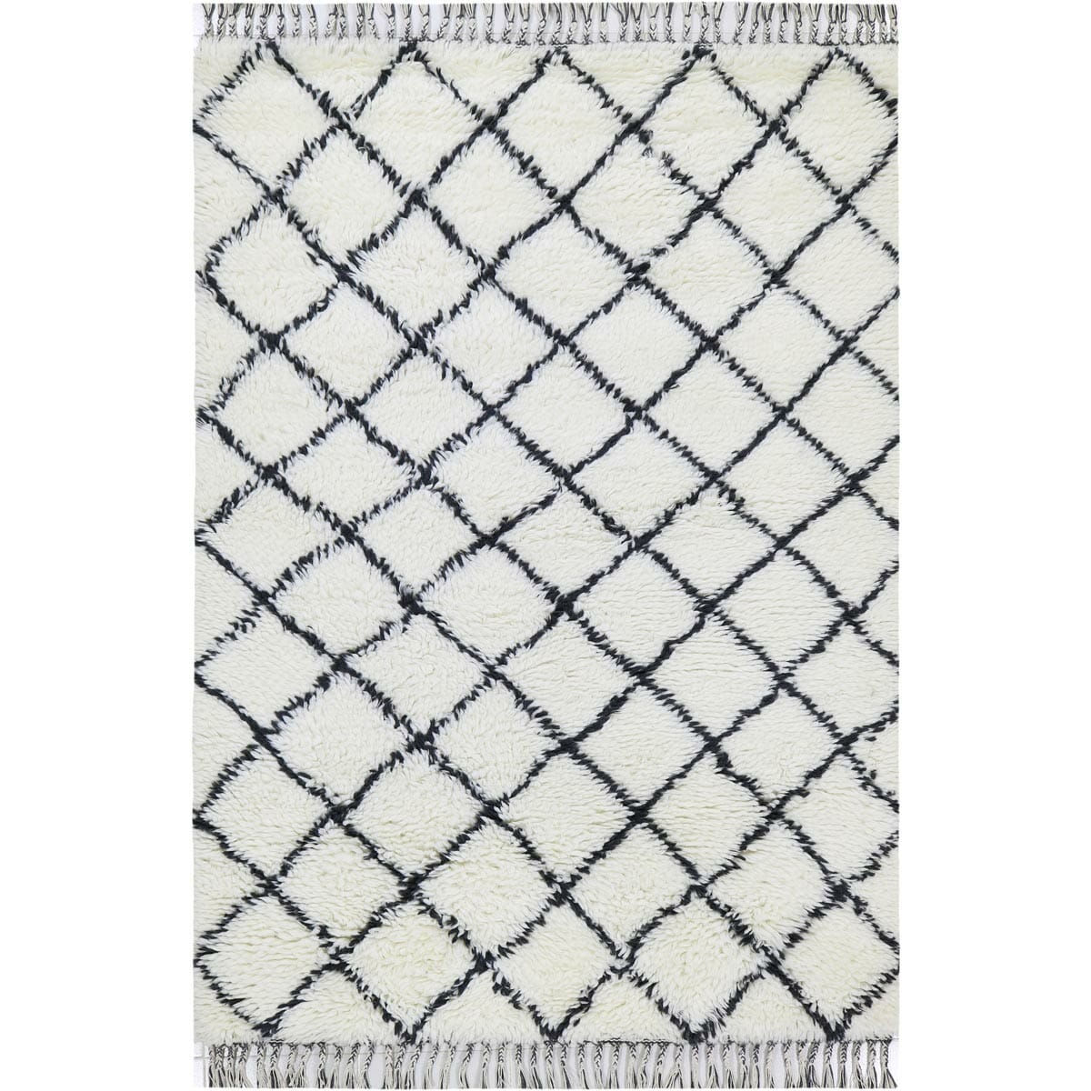 שטיח ברבר מרוקאי 02 לבן/שחור עם פרנזים | השטיח האדום