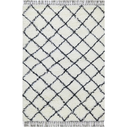 שטיח ברבר מרוקאי 02 לבן/שחור עם פרנזים | השטיח האדום