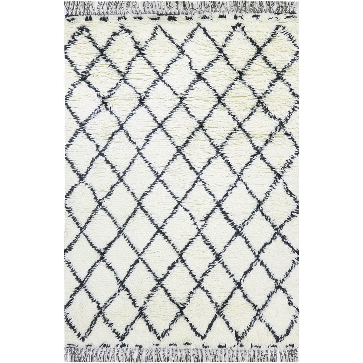 שטיח ברבר מרוקאי 03 לבן/שחור עם פרנזים | השטיח האדום