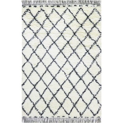 שטיח ברבר מרוקאי 03 לבן/שחור עם פרנזים | השטיח האדום