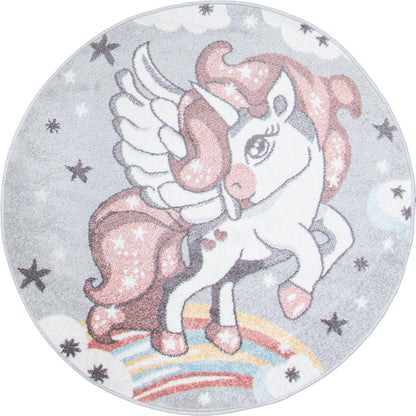 שטיח פאלמה 09 אפור/קרם/ורוד עגול | השטיח האדום