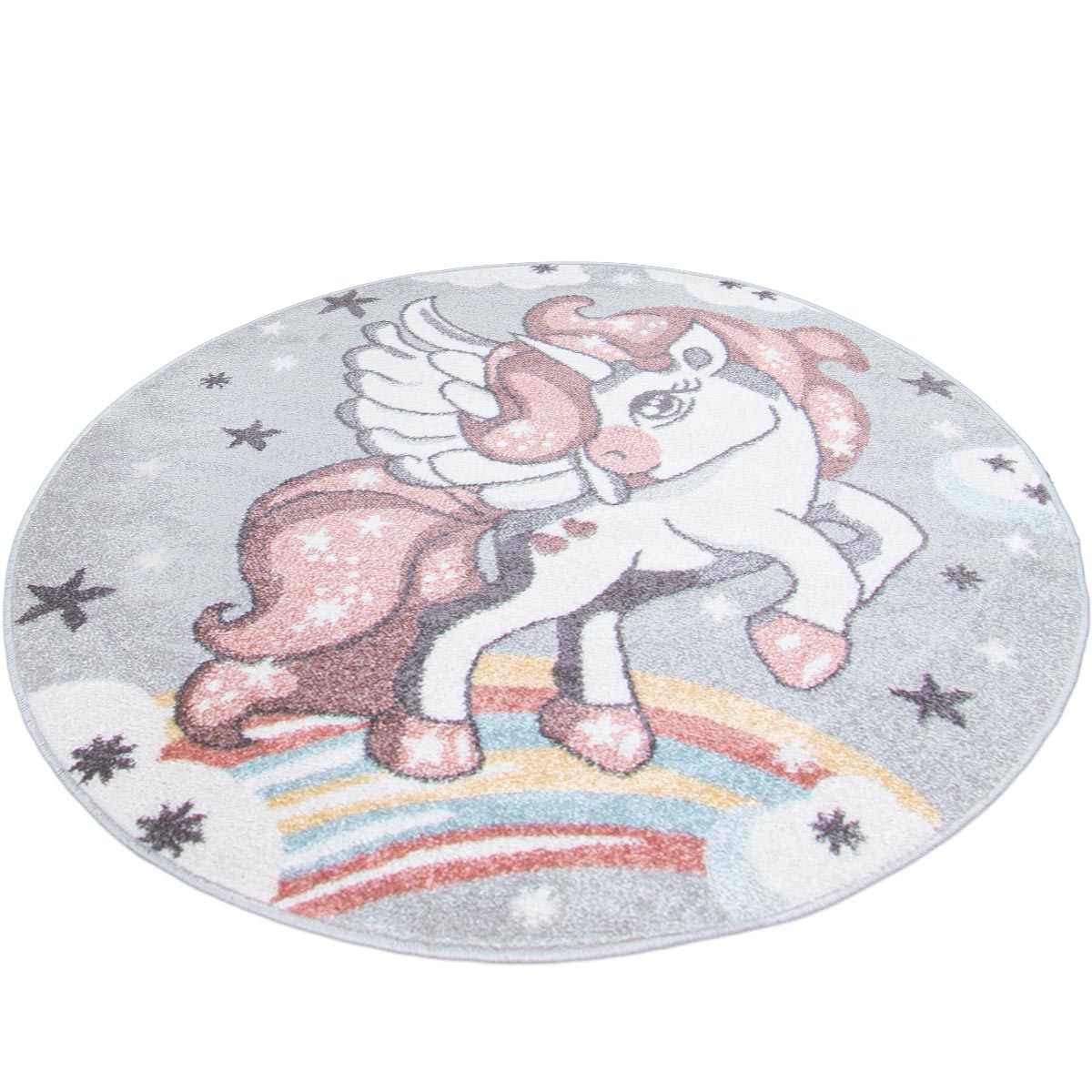 שטיח פאלמה 09 אפור/קרם/ורוד עגול | השטיח האדום