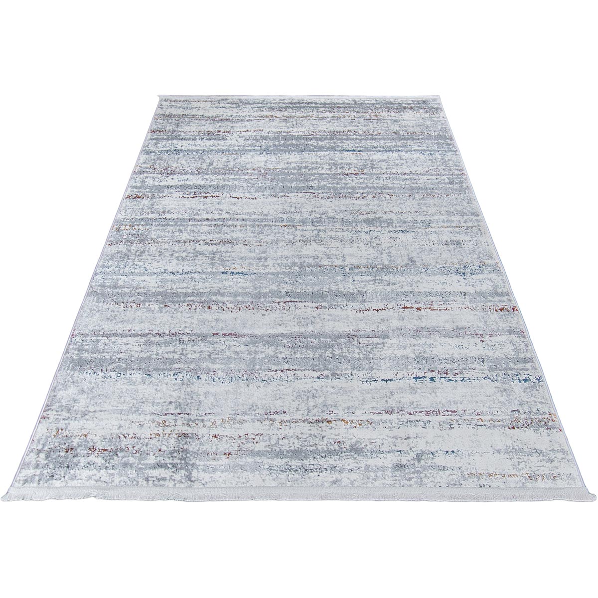 שטיח מילאנו 43 לבן/אפור עם פרנזים | השטיח האדום