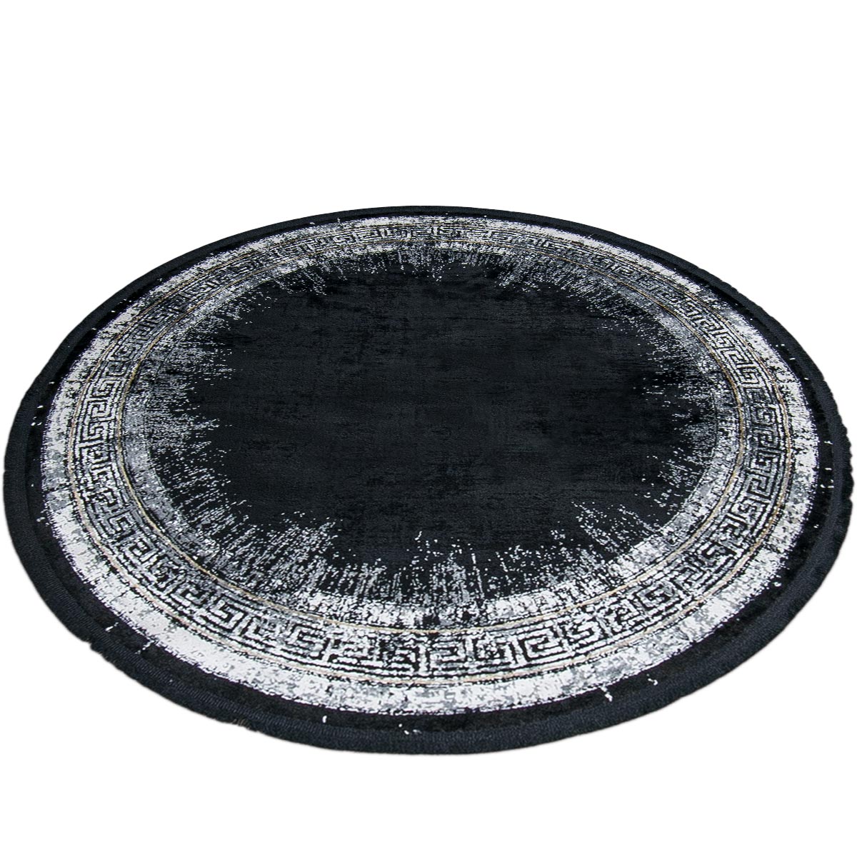 שטיח ג'איפור 11 שחור/אפור עגול עם פרנזים | השטיח האדום