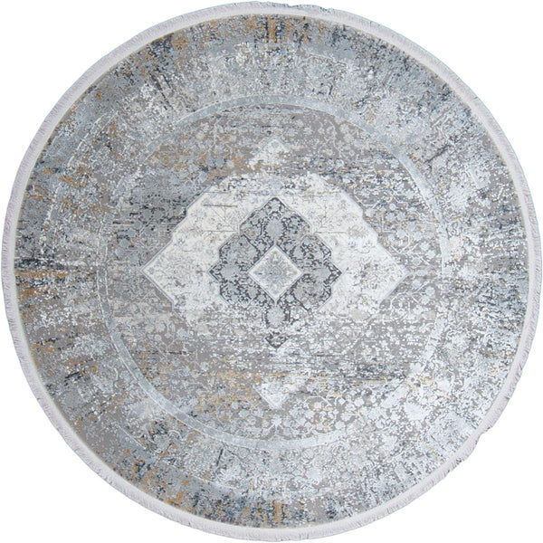 שטיח ג'איפור 20 אפור עגול עם פרנזים JAIPUR