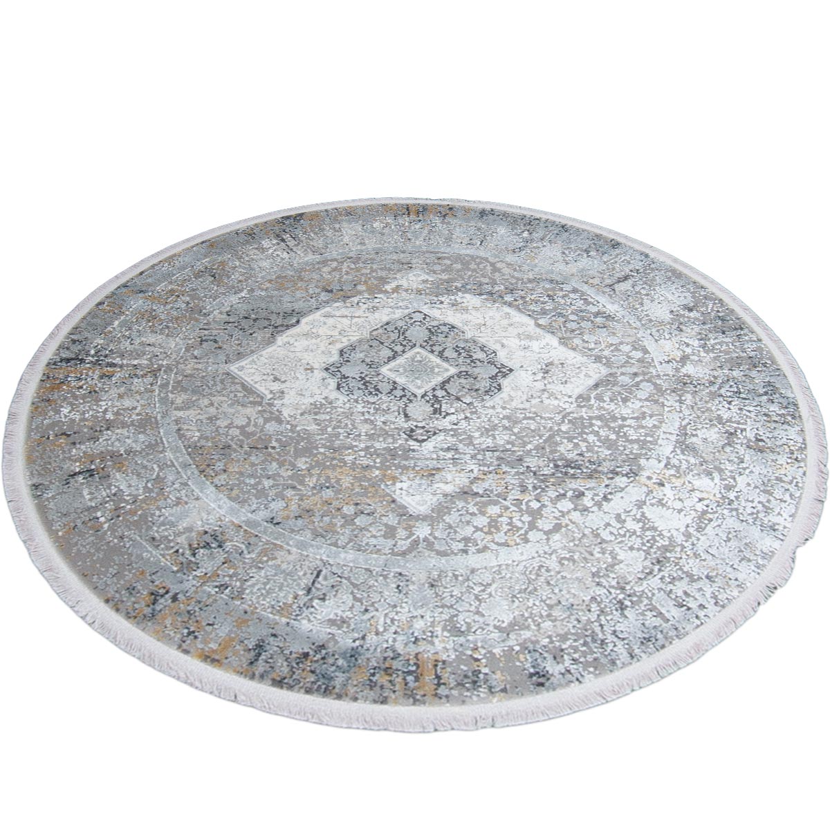 שטיח ג'איפור 20 אפור עגול עם פרנזים | השטיח האדום