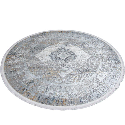 שטיח ג'איפור 20 אפור עגול עם פרנזים | השטיח האדום