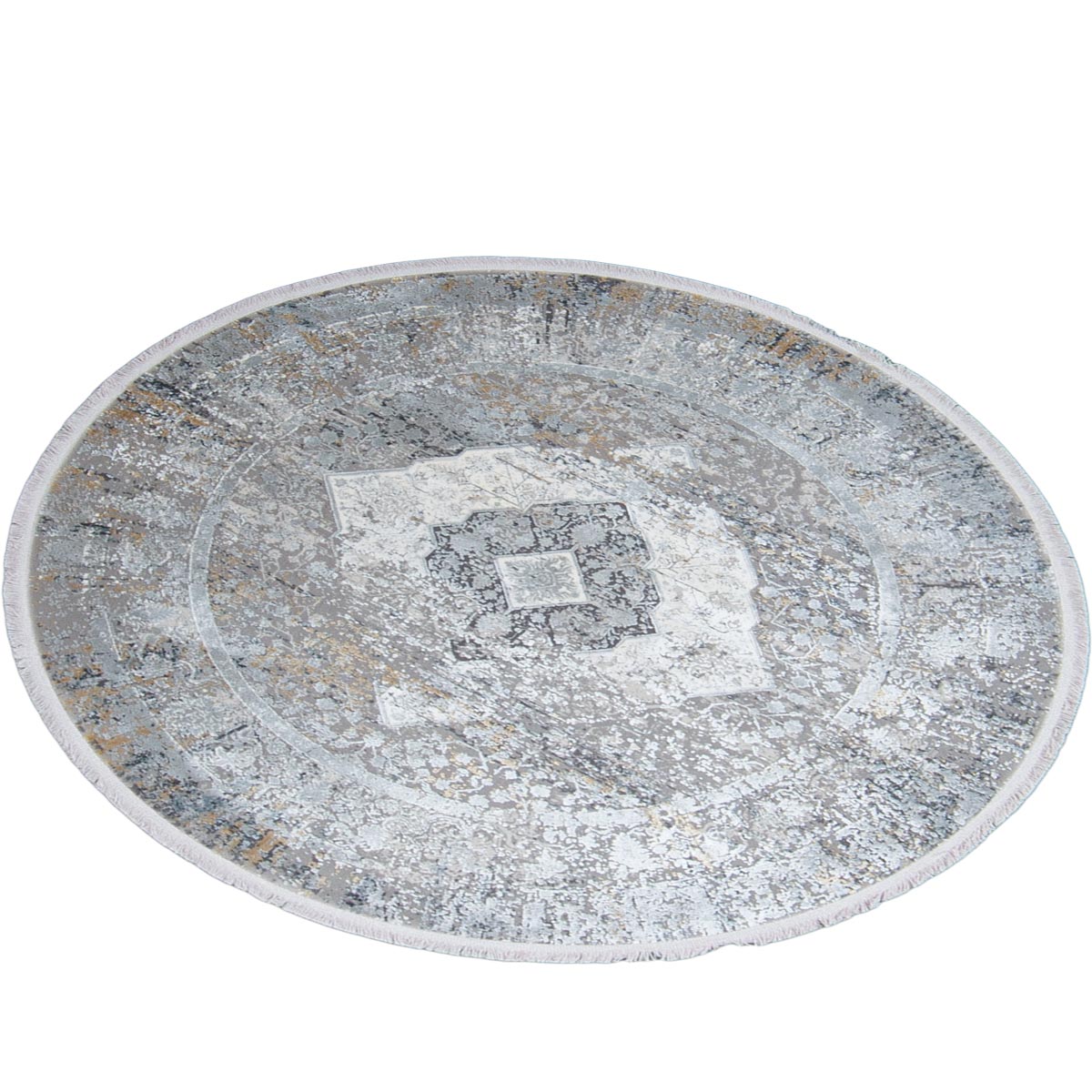 שטיח ג'איפור 20 אפור עגול עם פרנזים | השטיח האדום