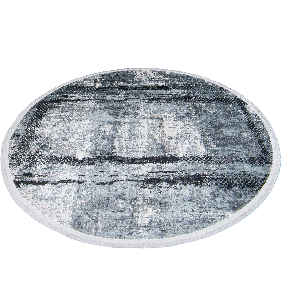 שטיח ג'איפור 14 שחור/אפור עגול עם פרנזים | השטיח האדום