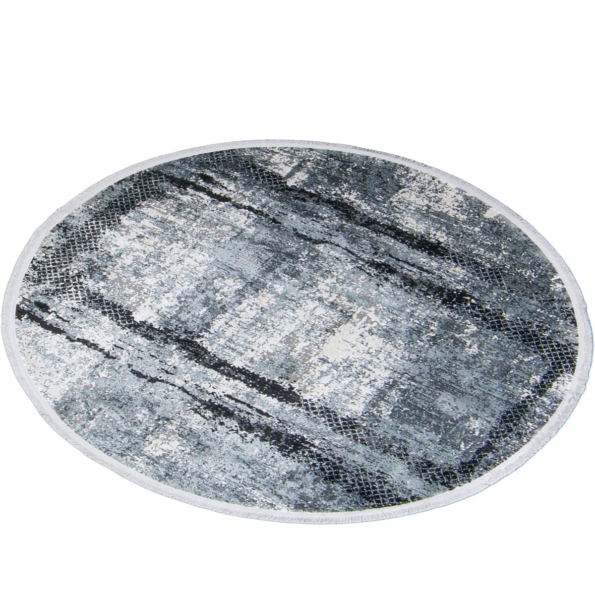 שטיח ג'איפור 14 שחור/אפור עגול עם פרנזים | השטיח האדום