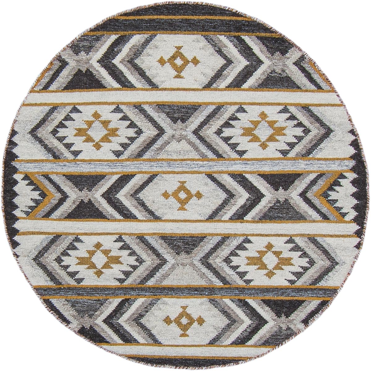 שטיח קילים סקנדינבי 15 אפור/צהוב עגול | השטיח האדום