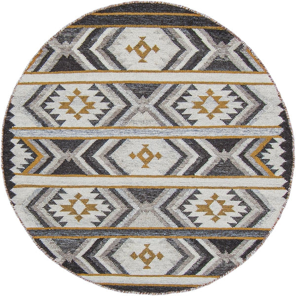 שטיח קילים סקנדינבי 15 אפור/צהוב עגול KILIM