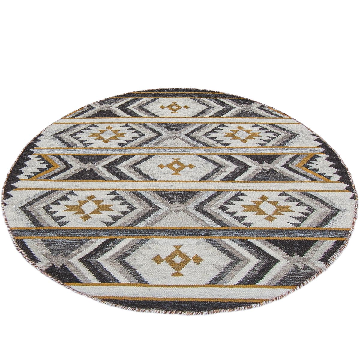 שטיח קילים סקנדינבי 15 אפור/צהוב עגול | השטיח האדום