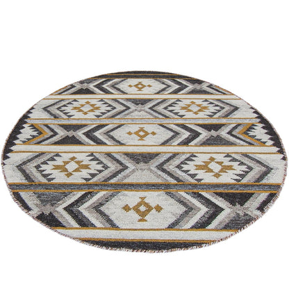 שטיח קילים סקנדינבי 15 אפור/צהוב עגול | השטיח האדום