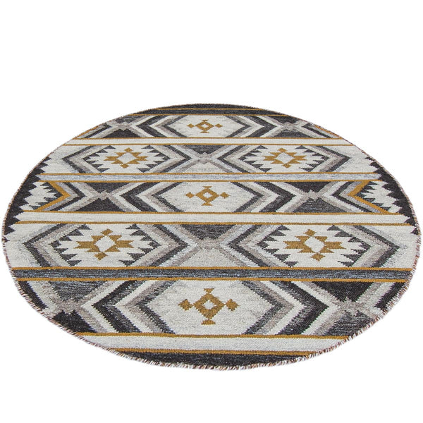 שטיח קילים סקנדינבי 15 אפור/צהוב עגול | השטיח האדום
