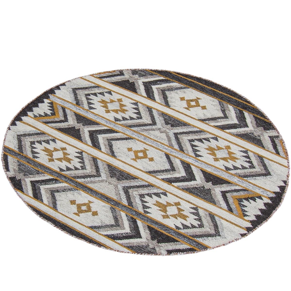 שטיח קילים סקנדינבי 15 אפור/צהוב עגול | השטיח האדום