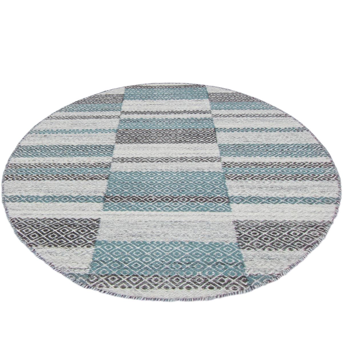 שטיח קילים סקנדינבי 10 אפור/כחול עגול | השטיח האדום