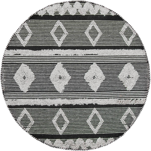 שטיח קילים סקנדינבי 12 שחור/לבן עגול KILIM