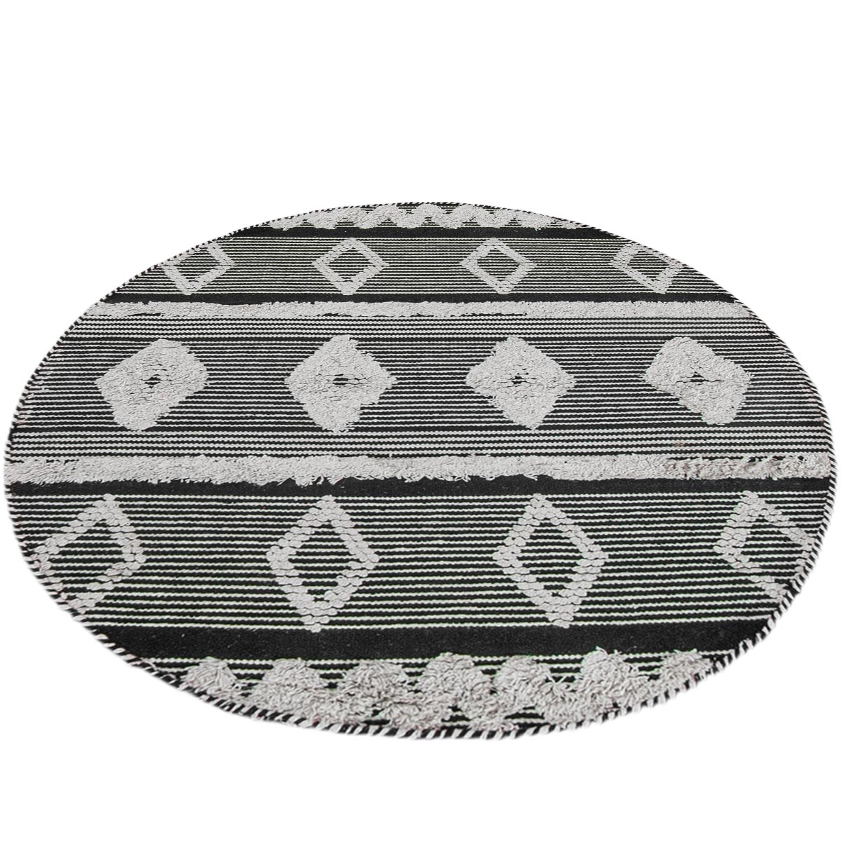 שטיח קילים סקנדינבי 12 שחור/לבן עגול | השטיח האדום