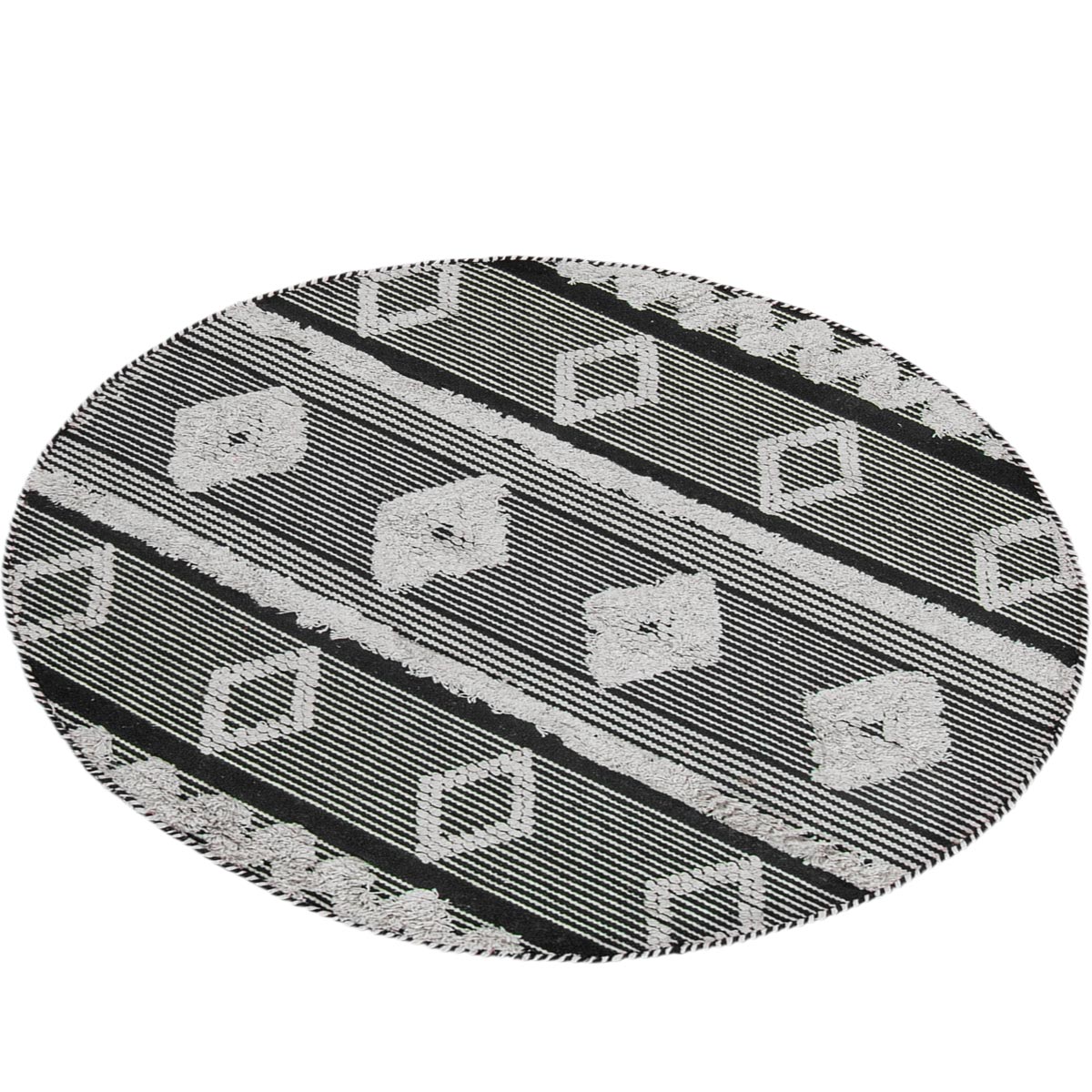 שטיח קילים סקנדינבי 12 שחור/לבן עגול | השטיח האדום