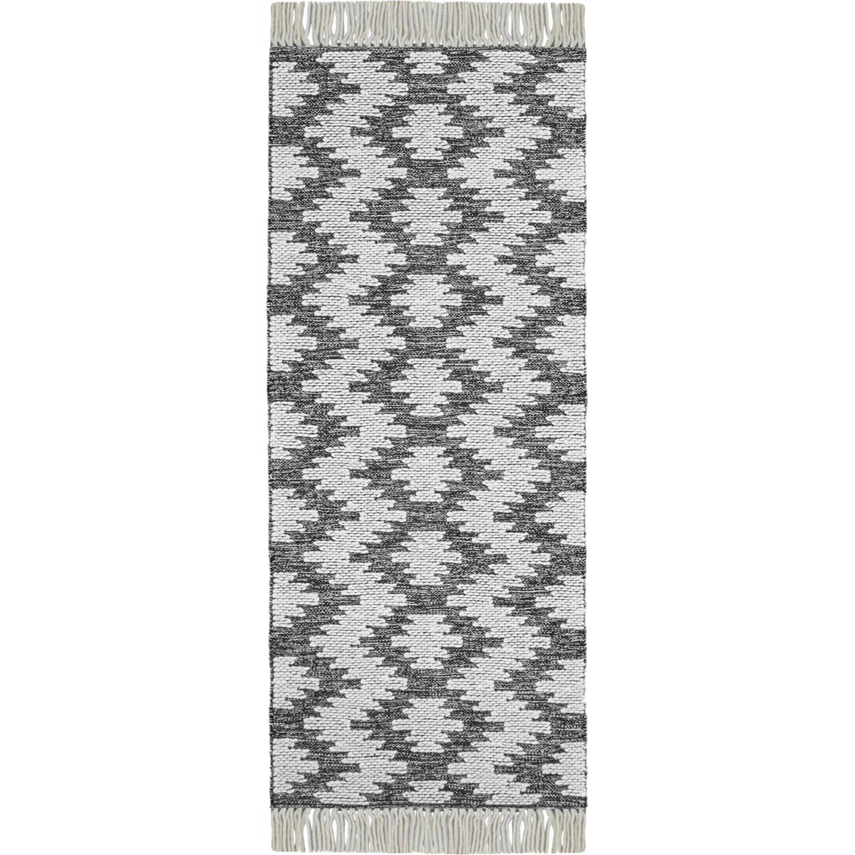 שטיח קילים סקנדינבי 11 אפור כהה/לבן ראנר עם פרנזים | השטיח האדום