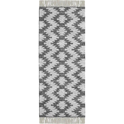 שטיח קילים סקנדינבי 11 אפור כהה/לבן ראנר עם פרנזים | השטיח האדום