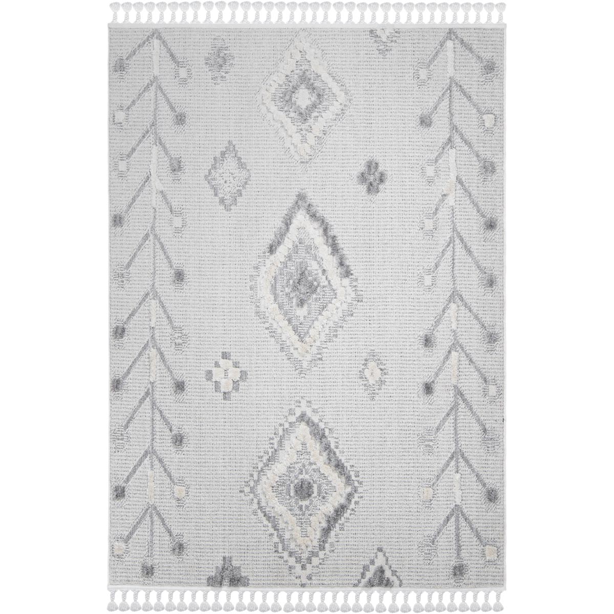 שטיח אטלס 13 אפור/קרם עם פרנזים | השטיח האדום