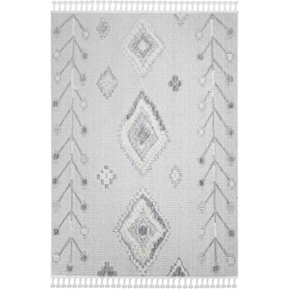 שטיח אטלס 13 אפור/קרם עם פרנזים | השטיח האדום